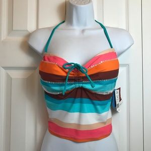 First Kiss Padded Swim Tankini Top Sequins NWT L